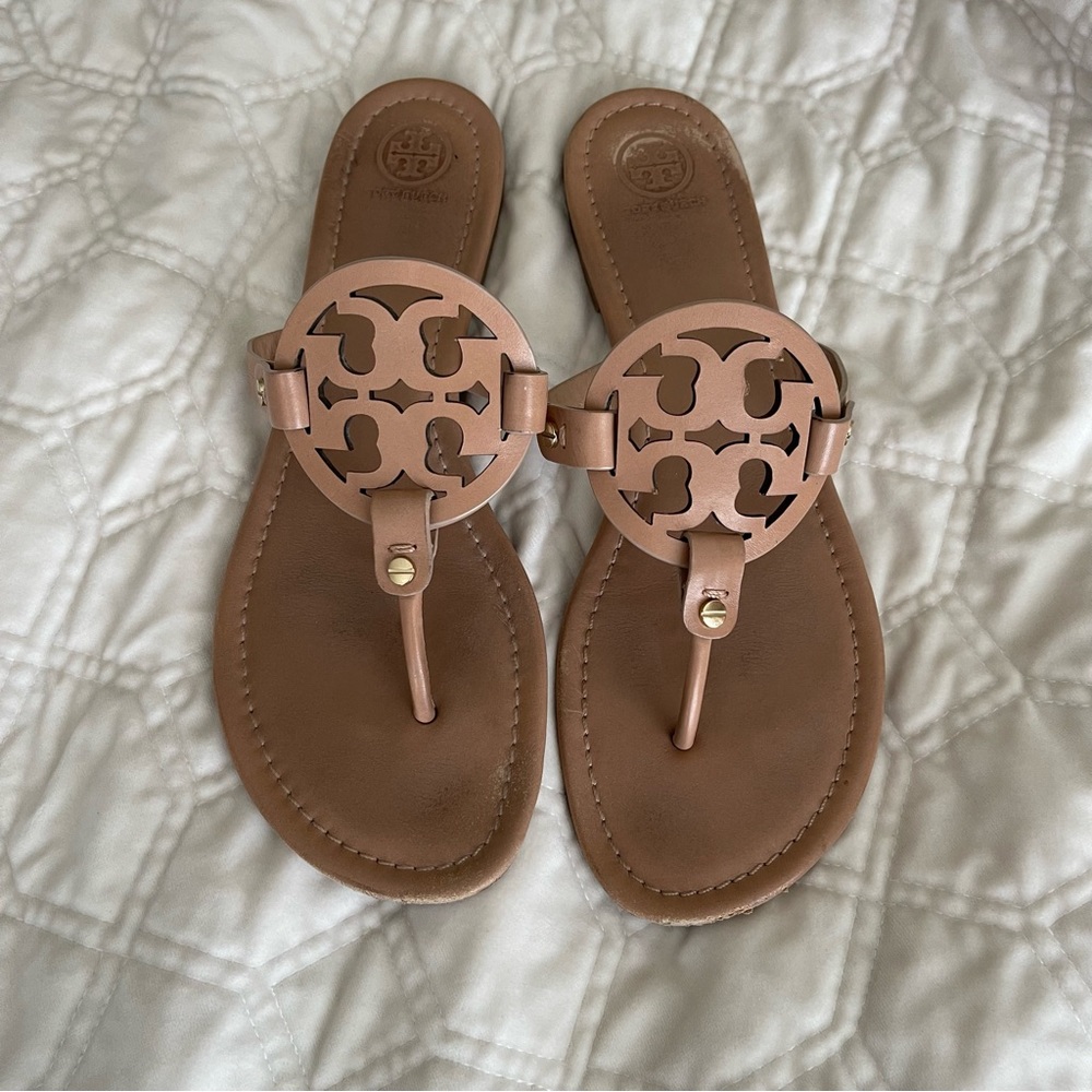 Tory Burch Leather Miller Sandal in Light Sand, Size 11